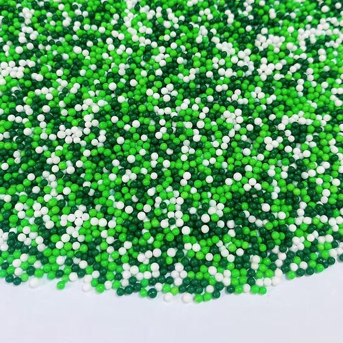 Sentovac Green and White Nonpareils Sprinkles St Patricks Edible 2mm Mini Peals Sprinkle for Cake Decorating Sugar Candy Cookie Cupcake Topper Baking Decorations Christmas St Patricks Supplies