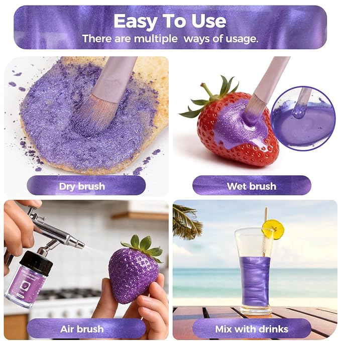 CRPTHE Purple Luster Dust Edible 5g, Edible Glitter for Drinks, Food Grade Glitter Shimmer Sprinkle Powder for Cocktails, Baking, Beverages, Cakes, Strawberries, Cookies, Fondant, Vegan
