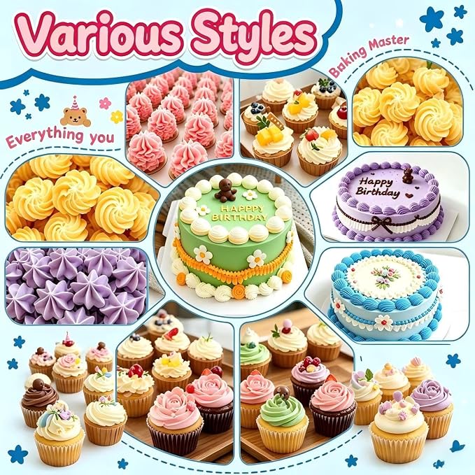 17 Pcs Reusable Piping Bags and Tips Set, Professional Cake Decorating Supplies with Standard Couplers and Silicone Rings, Frosting Baking Tools for Cupcake and Cookie Icing Decoration