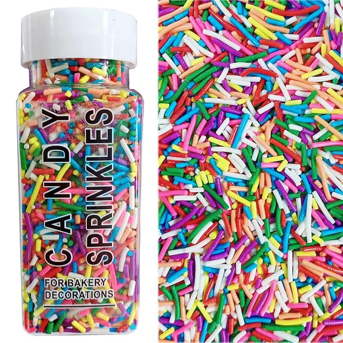 Sentovac Rainbow Jimmies Sprinkles Edible for Cake Decorating Rainbow Sprinkles Sugar Candy Cookie Cupcake Topper Ice Cream Baking Decorations Wedding Halloween Christmas Supplies 3.53oz