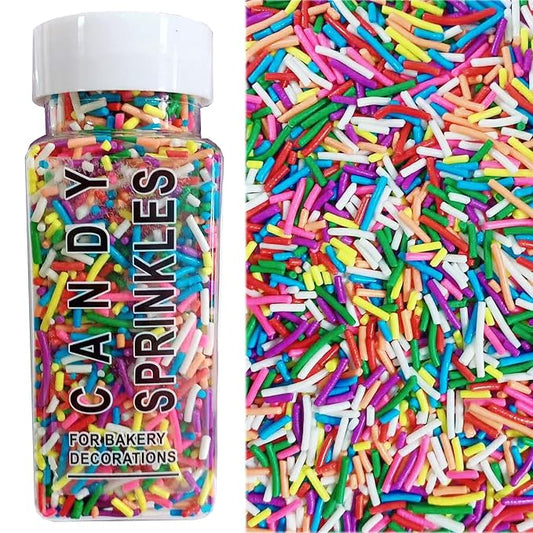 Sentovac Rainbow Jimmies Sprinkles Edible for Cake Decorating Rainbow Sprinkles Sugar Candy Cookie Cupcake Topper Ice Cream Baking Decorations Wedding Halloween Christmas Supplies 3.53oz