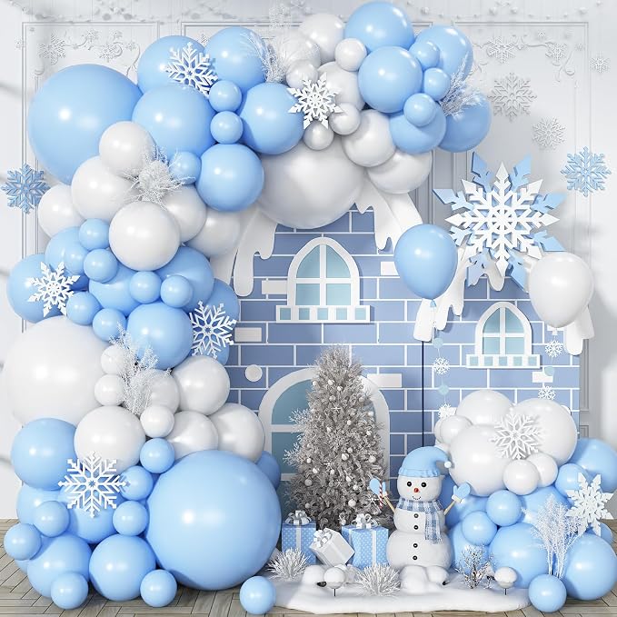 Blue and White Balloon Arch Kit, 100pcs Light Blue White Balloon Garland Kit with Different Sizes Balloons, Baby Blue Pastel Blue White Balloons for Baby Shower Wedding Birthday Party Decorations