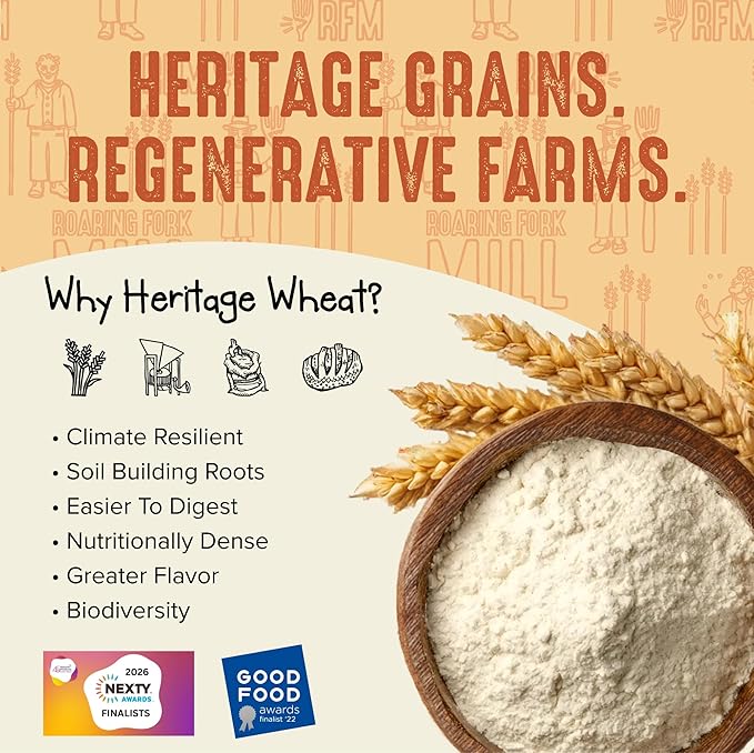 Roaring Fork Mill Stone-Milled All Purpose 00 Flour from Colorado-Grown USDA Organic & Regenerative Organic Certified Heritage Grain – Rich, Earthy Flavor for Artisan Bread, Crackers & Baking 2 Pounds