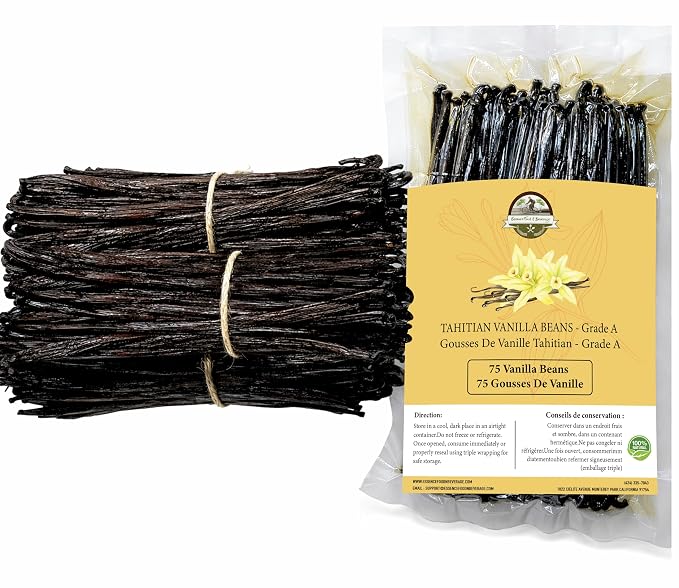 75 Plump Tahitian Vanilla Beans Bulk for Making Vanilla Extract, Vanilla Beans Grade A++, From Papua, Perfect Homemade Extract, baking and cooking (25 BEANS)