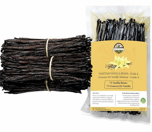 75 Plump Tahitian Vanilla Beans Bulk for Making Vanilla Extract, Vanilla Beans Grade A++, From Papua, Perfect Homemade Extract, baking and cooking (25 BEANS)