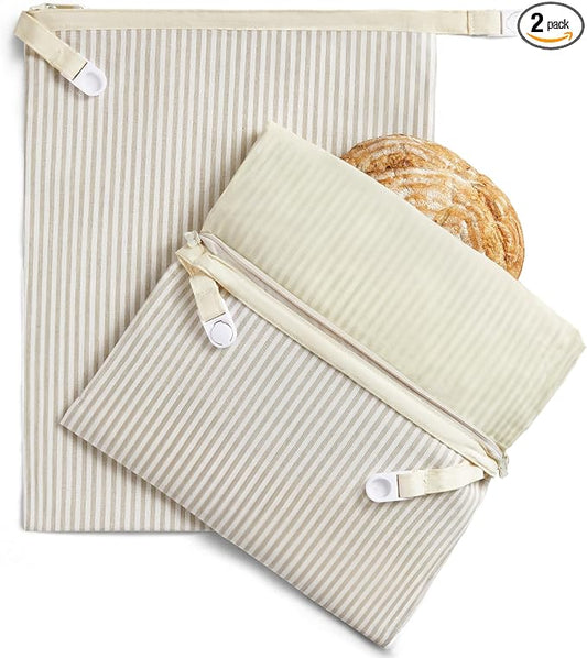 BRONYPRO Beeswax Bread Bags for Homemade Bread Sourdough, 2 Pack Reusable Sourdough Bread Bags with Zipper, Organic Beeswax & Linen Bread Storage, Eco-friendly & Long-latsing,Large 17x12.6in,Beige