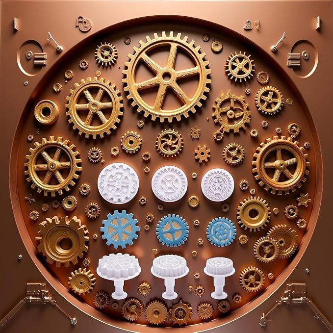 3Pcs Gear Cookie Cutters, Steampunk Cogs Plunger Mold, 3D Gear Cookie Stamp Mold, Clock Wheel Biscuits Fondant Molds for Cake Cookie food Decoration Cookie Cutters Baking Tools