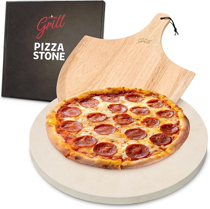 Hans Grill Pizza Dough Proofing Box - Pack of 2 Stackable & Circular Pizza Stone For Oven Baking & BBQ Grilling With Free Wooden Peel
