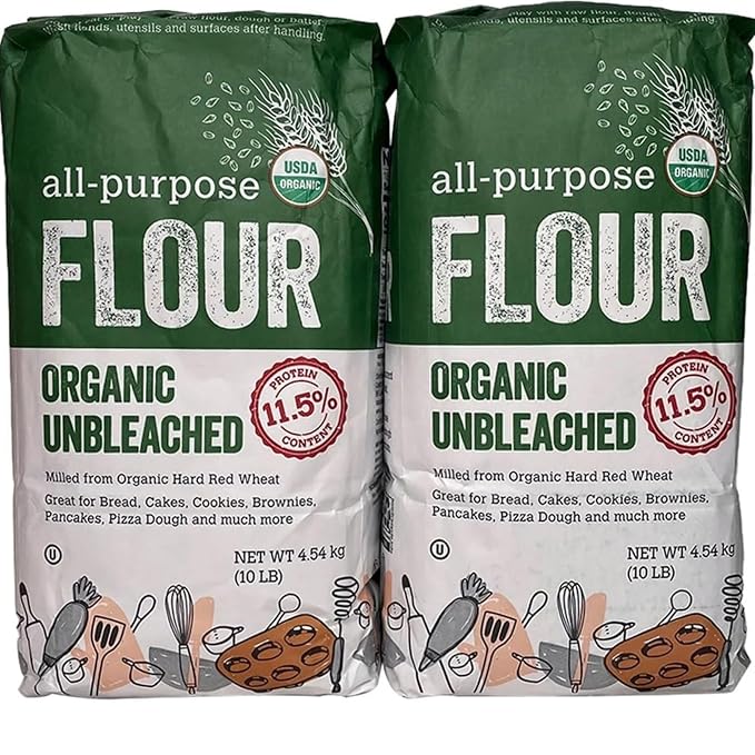Organic Unbleached All Purpose Flour, 10 lb Bags (2 Count) – USDA Organic Baking Flour, Premium Multipurpose Wheat Flour for Bread, Cookies, Cakes & Pizza Dough