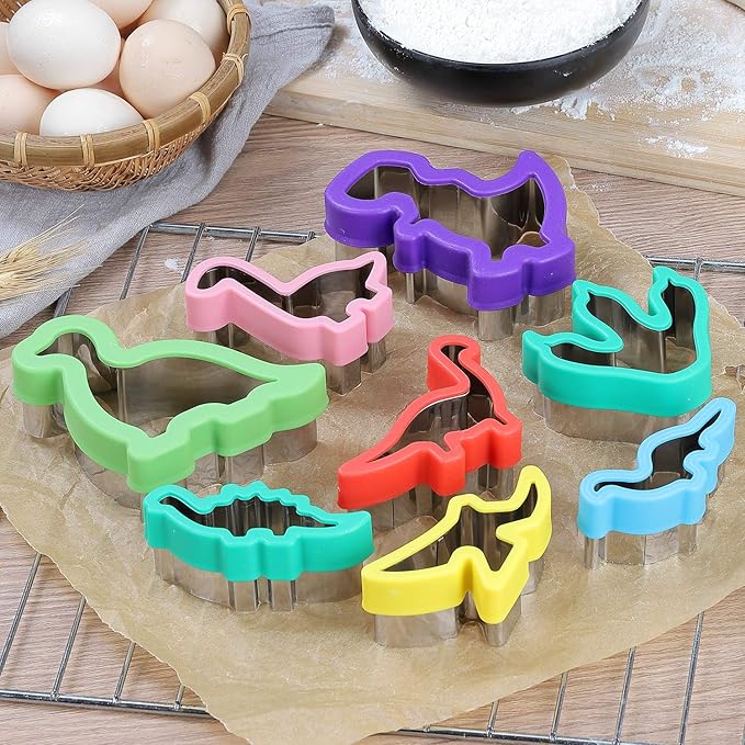 Dinosaur Cookie Cutters Set - Stainless Steel Shaped Cookie Candy Food Cutters Molds for DIY, Kitchen, Baking, Kids Dinosaur Theme Birthday Party Supplies Favors (8pack)