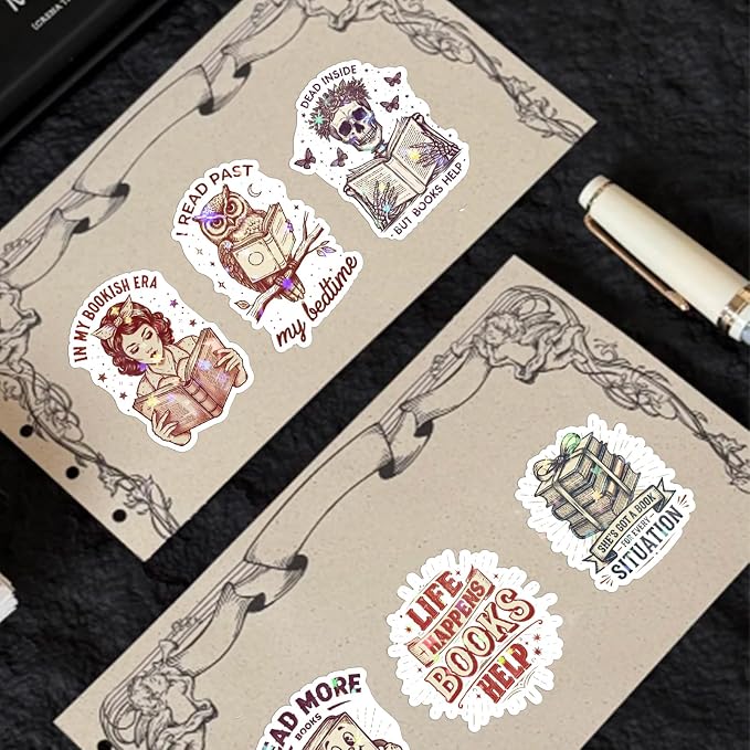 300+ PCS Book Stickers Pack for Kindle Water Bottle Laptop - Waterproof Vinyl Scrapbook Journaling Supplies Cute Bookish Stickers Gift Book Lovers Booktok Accessories (Book Stickers)