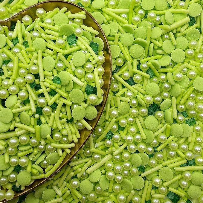 CandiJumpin Bright Green Pearl Sprinkles, Edible Pearls and Jimmies Mix Green Sprinkles Crunchy Jimmies Edible Pearls for Cake Decorating Pearl Decoration for Baking Baby Shower St Patricks Day Birthday Wedding Christmas Supplies 3 OZ