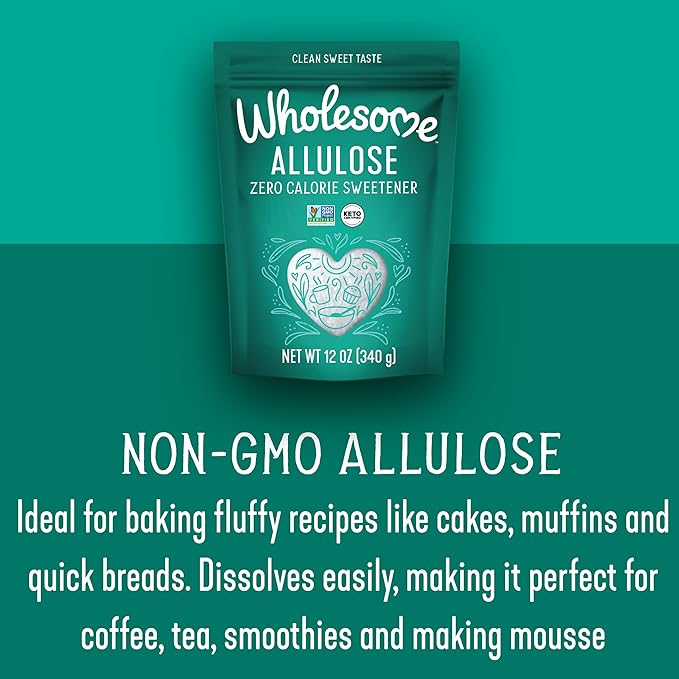Wholesome Sweeteners 12-Ounce Allulose Sweetener, Zero Calorie Sugar Substitute, Keto Friendly, Non GMO, Non-Erythritol, Gluten Free & Vegan Sweetener, 1 Pack