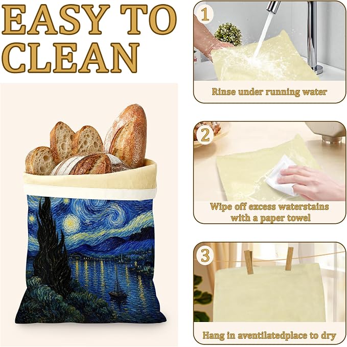 2 Pack Beeswax Starry Lake Bread Bags for Sourdough Homemade Breads, Reusable Beeswax Bread Night Sky Storage Bag, Keep Loaves Fresh Longer, Freezer Safe & Airtight, Zero Waste 17 x 13''