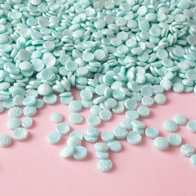 Oasis Supply Baby Shower Sprinkles & Sugar Shapes – Edible Decorations for Cakes, Cupcakes, and Cookies – Gender Reveal, Boy, Girl, and Neutral Party Baking Decorations - Blue Pearl Quin Sprinkles