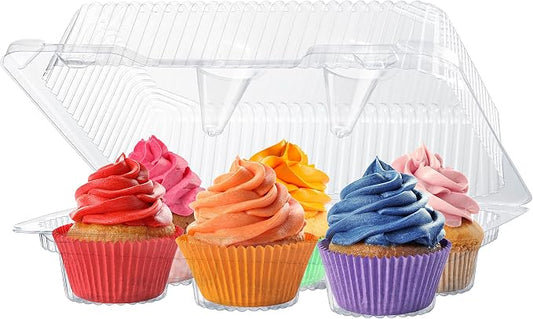 Plastic Cupcake Containers Boxes | 6 Compartment – 50 Pack | Disposable High Dome Dozen Cupcake Holder With Lid Bulk | Extra Sturdy Stackable Cupcake Boxes | Durable Muffin Packaging Transporter To Go