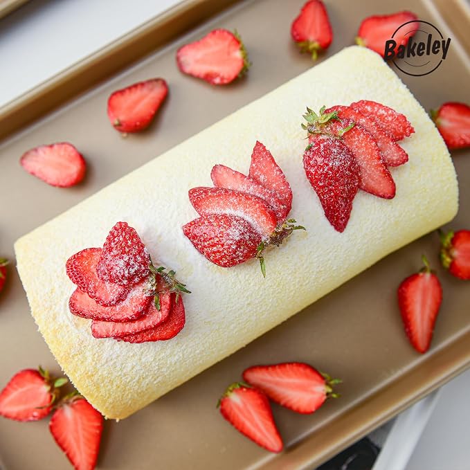 0.8mm Baking Sheet Pan Set of 2, Commercial Cookie Sheet Pan, 0.8mm Haevy Duty Carbon Steel Nonstick Jelly Roll Pan for Oven (Champagne Gold, 15.7"x10.6")