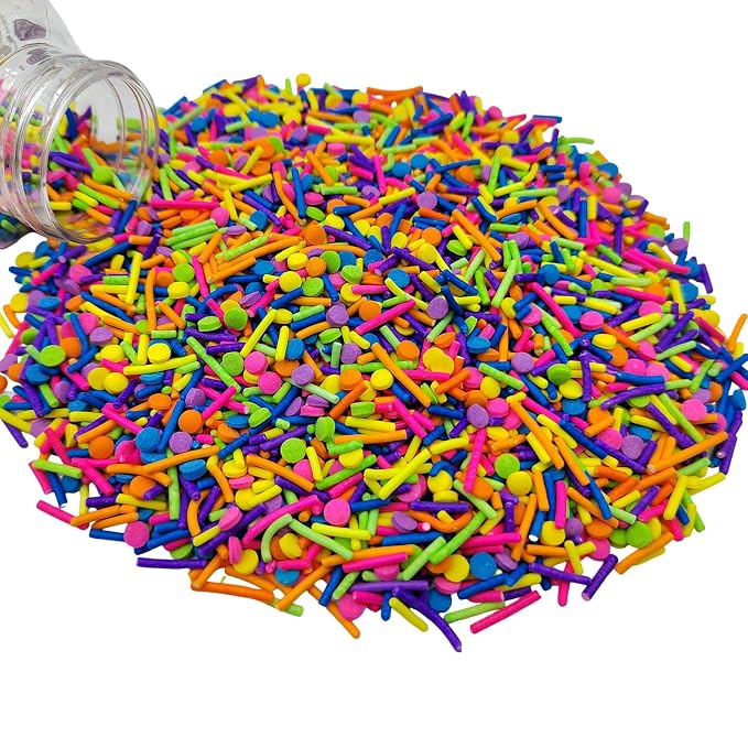 Colorful Sprinkles for Baking, Edible Neon Sprinkles, Rainbow Confetti Jimmies Sprinkle Mix for Cupcake Toppers Cake Decorating Cookie Decorations Ice Cream Toppings