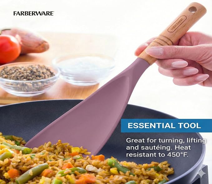 Farberware Pro Spoonula with Beechwood Handle and Built-In Hang Hole, Blush - Kitchen Scraping and Stirring Tool for Pots, Bowls, and Pans