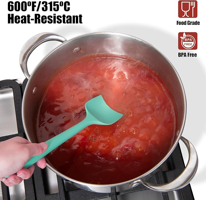 2-Piece Silicone Scraper & Spoon Spatulas: Doosu 600°F Heat Resistant Food Grade BPA Free Rubber Baking Flat Spatula Kitchen Cooking Spoonula for Mixing Scraping Folding Stirring Serving (Aqua Sky)