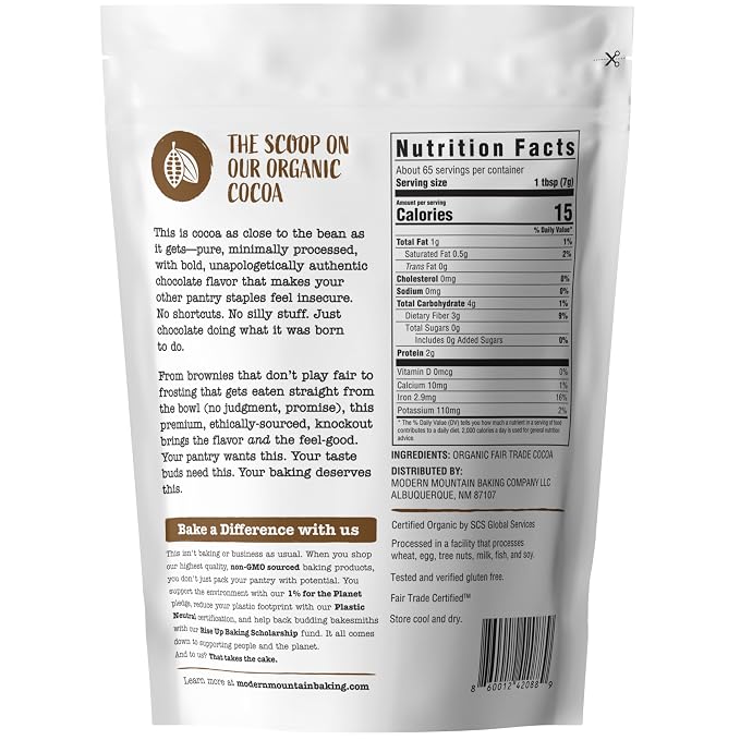 Organic Cocoa Powder (1 lb) Premium Cocoa, Bold Rich Flavor, Perfect for Baking, Fair Trade Certified, 100% Unsweetened Cocoa Powder, Non-GMO Sourced, Verified Gluten Free