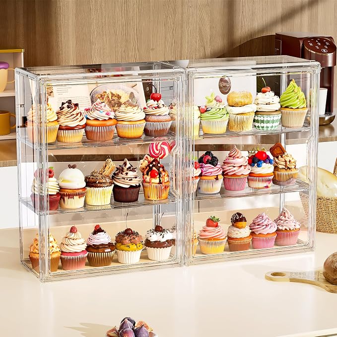 3 Tier Cupcake Stand Acrylic Cardboard Cupcake Tower Holder, Dessert Pastry Cookie Display Stand Case with Lid for Birthday Wedding Party Decoration, Large Adjustable Bread Box, M