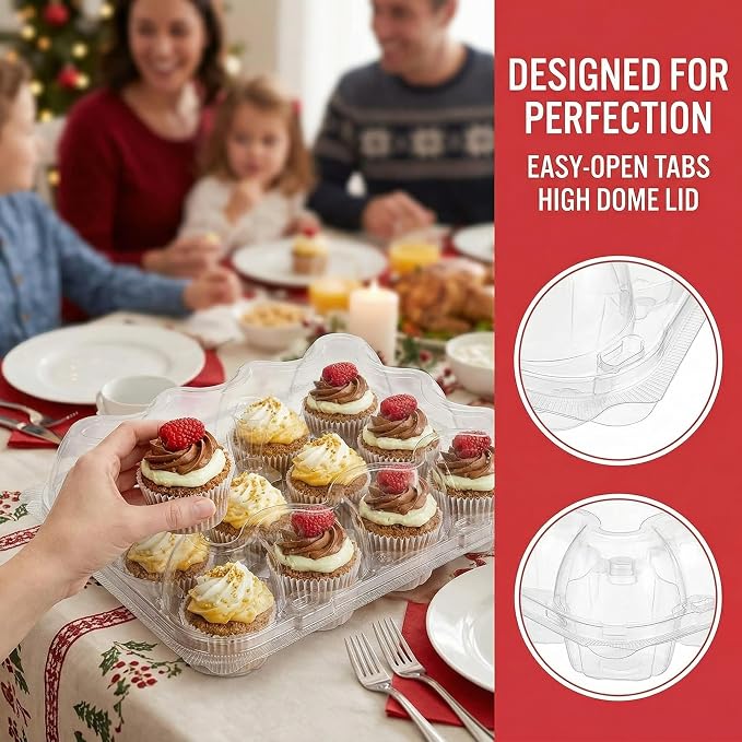 Hedume 12 Pack Cupcake Carrier, 12 Counts Stackable Cupcake Boxes, Clear Cupcake Container with Detachable Lid for Cupcakes, Muffin, BPA-free