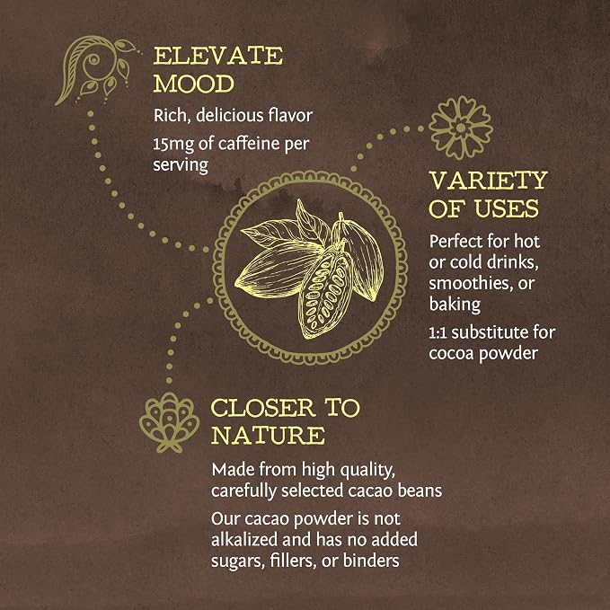 Pure Cacao Powder Organic Unsweetened & Raw | Premium USDA Organic Cacao Powder for Baking Smoothies and Hot Chocolate | Non-Alkalized No Added Sugar Non-GMO Gluten Free Vegan & Kosher (225g)