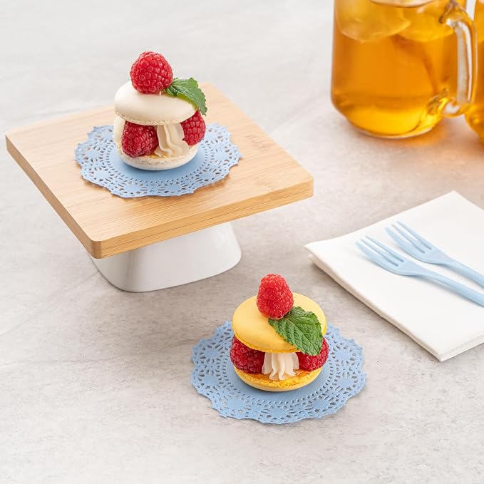 Pastry Tek 4 x 4 Inch Paper Lace Doilies, 4000 Disposable Table Doilies - Elegant Lace Finish, Long Lasting, SkyBlue Paper Doily, for Pastries, Cupcakes, Desserts - Restaurantware