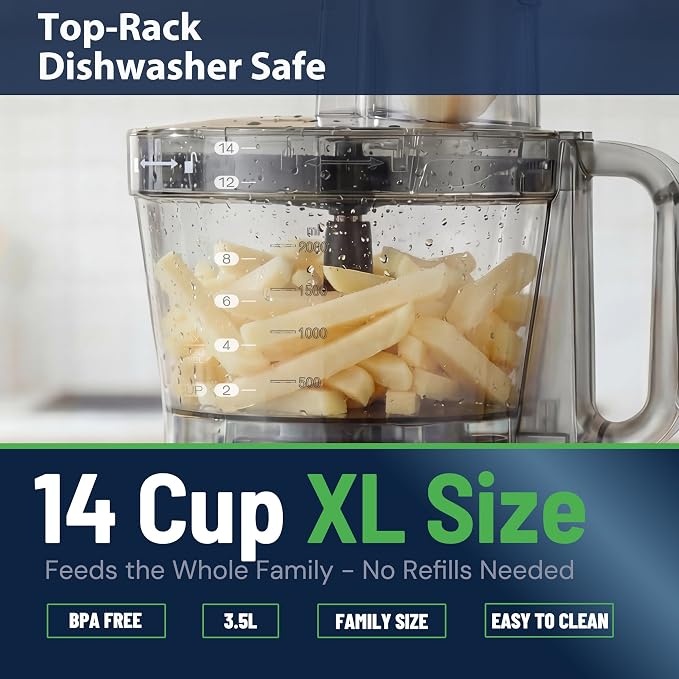 14 Cup Food Processor - Lemon Slicer, XL Bowl & Large Feed Chute, 13 Speeds & Pulse, 3 Programs, French Fry Cutter, Chop Slice Shred & Mix for Vegetables Cheese Meat, Meal Prep & Family Use