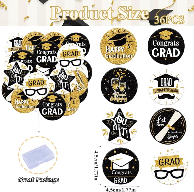 36PCS Edible Graduation Cap Cupcake Toppers Wafer Paper Grad Cap Diploma Cake Decorations Edible Grad Cap Cupcake Picks for 2026 Grad Theme Party Cake Decor Supplies (Black)