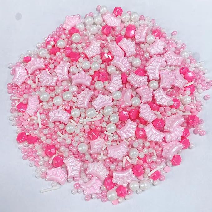 Sentovac Pink Crown Sprinkle Edible Princess Cake Decorations Sprinkle for Cake Cupcake Topper Cookie Baking Decorations Wedding Party Valentine Birthday Supplies