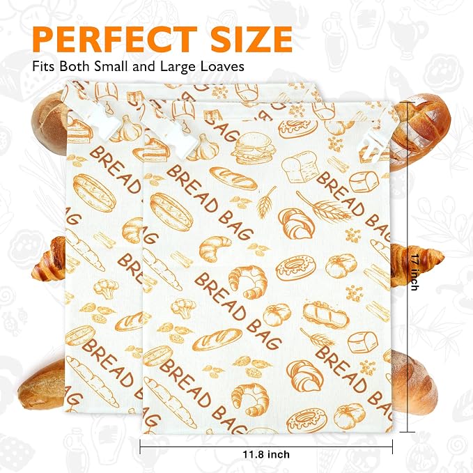 2 Pack Bread Bags For Homemade Bread,Cotton Beeswax Bread Bags For Sourdough,Waxed,Reusable Cloth Bread Bag With Locks For To Go Picnic Food Packaging