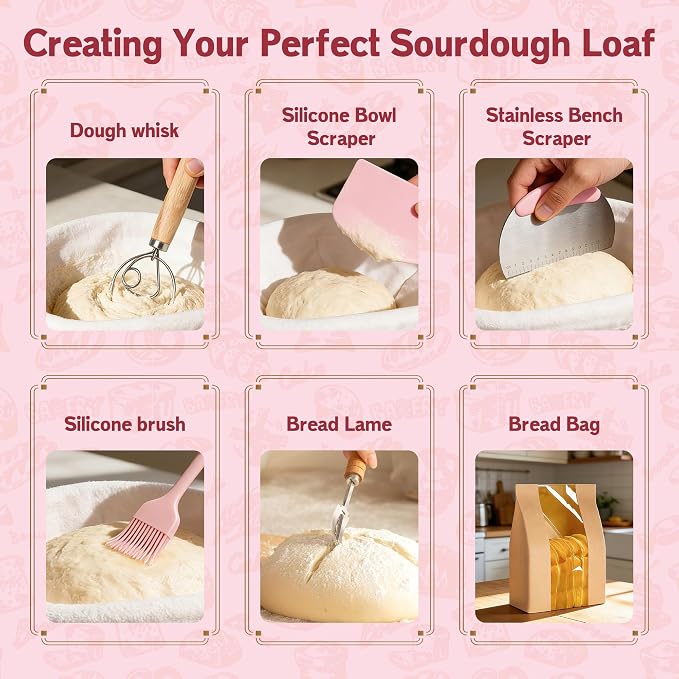 Sourdough Starter Kit with 2 Proofing Baskets (Oval & Round) & Sourdough Starter Jar, Complete Sourdough Bread Baking Supplies for Artisan Bread Ideal Gift for Women Mom Wife Bakers