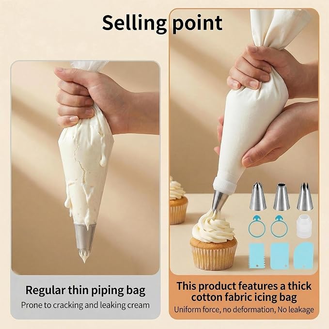 Baking & Pastry Tool Kit, 14 Nozzles & 6 Blue Scrapers, Reusable Bags & Ties, Versatile Kitchen Accessories for Decorating & Dough Shaping (14)