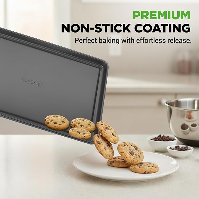 NutriChef 8-Piece Stackable Nonstick Bakeware Set - Premium Steel Baking Pans Set - Includes Round Cake Pan, 6-Cup Muffin Pans, Wide/Square Brownie & Loaf Pans, Cookie Sheet, & Roaster Pan (Black)