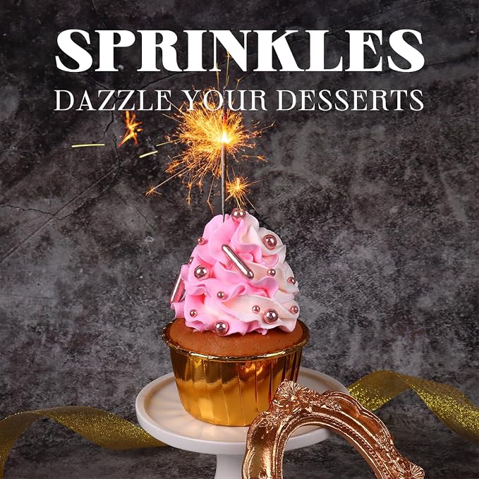 Rose Gold Sprinkles for Cake Decorating, Valentine Sprinkles, Rose Pearl Sugar Cupcake, Cookies, Ice Cream Toppings, 3.5 Ounces Cake Decorationss Baking, Perfect for Wedding, New Year’S Eve, Christmas Party