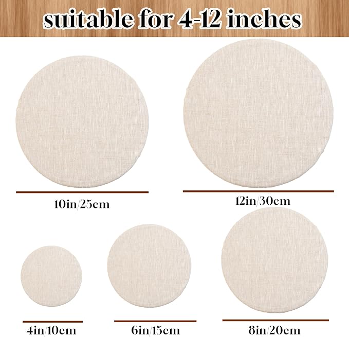 5 Pack Reusable Bowl Covers for Bread Proofing, 4/6/8/10/12 Inch Linen Bowl Covers with Elastic Rim, 100% Natural Organic Linen, Unbleached, Elastic Lids for Sourdough, Dough Proofing and Food Storage