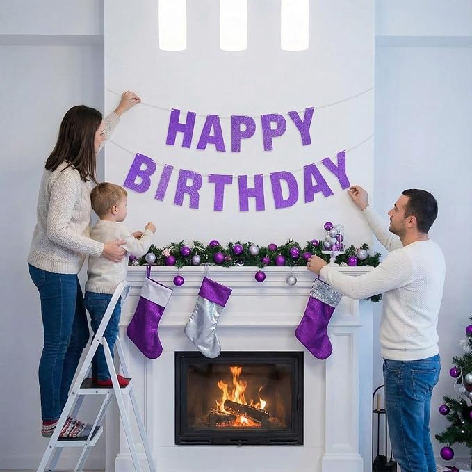 TaoBary 112 Pcs DIY Letter Kit Glitter Customizable Banner Letters Include 107 Letters and Numbers 3 Rope and 2 Needles for Birthday Halloween Christmas Wedding Valentine Party Decor(Purple)
