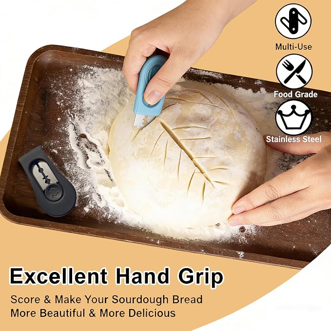2pcs Magnetic Bread & Sourdough Lame Tool Set, Scoring Tool for Sourdough Bread, 10pcs Stainless Steel Blades, 2-in-1 Magnet Box Cutter, Multi-Use for Baking Office Picnics Kitchen Home (Blue&Black)