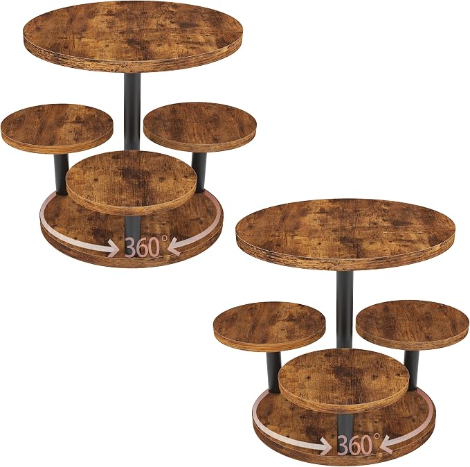 Cupcake Stand 4 Tier, 2 Pack 360° Rotatable Cupcake Stand, Rustic Industrial Wood Cupcake Tower Stand, Dessert Table Display Set Tiered Tray Stand, Round Serving Tray for Party Wedding Birthday