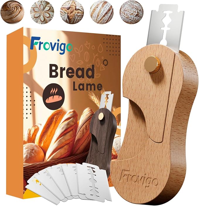 Bread Lame Dough Scoring Tool with Extractable & Magnetic, Wooden Sourdough Scoring Tool with 5 Retractable Razor Blades, Professional & Multi-Purpose Bread Knife Slashing Supplies for Baking
