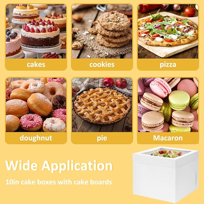 Moretoes 3 Pack Cake Boxes 12 Inch with Boards, 12x12x10 Inches White Cake Carrier Bakery Containers, Disposable Bakery Boxes for Valentine's Day Mother's Day for Cake Cupcake Cookie Pie Pastry