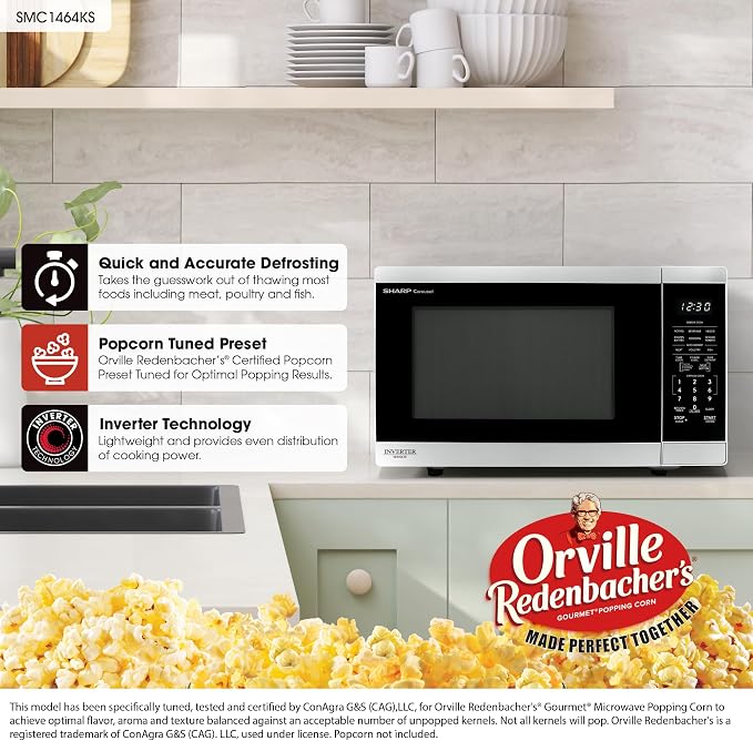 SHARP Countertop Microwave Oven with Removable 12.4" Carousel Turntable, 1100 Watt, 1.4 Cubic Feet, Stainless Steel