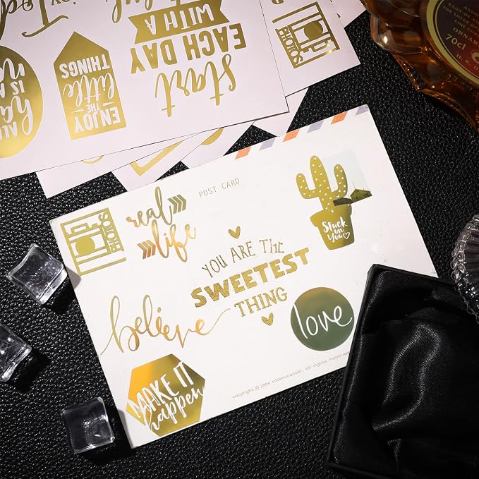 Chinco 10 Sheets Scrapbook Stickers 400+ PCS Love Wedding Gold Scrapbook Stickers Romantic Gold Foil Transfer Scrapbooking Supplies for Anniversary (Warm Style)
