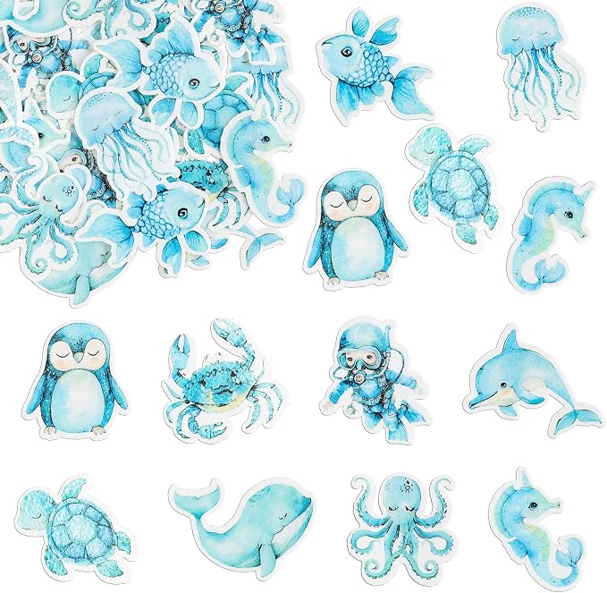 Gyufise 60Pcs Edible Ocean Sea Animal Cupcake Toppers Shark Dolphin Starfish Octopus Seahorse Cupcake Picks Baby Shower Cake Decorations for Under the Sea Theme Birthday Party Supplies