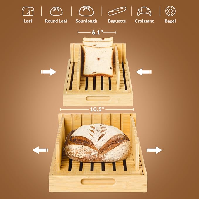 Sourdough Bread Slicer – 10.5″ Adjustable Bread Cutter for Homemade Bread, Precision Cutting Guide with Grooves, Wide Loaf Slicing Tool & Holiday Gift for Bread Lovers