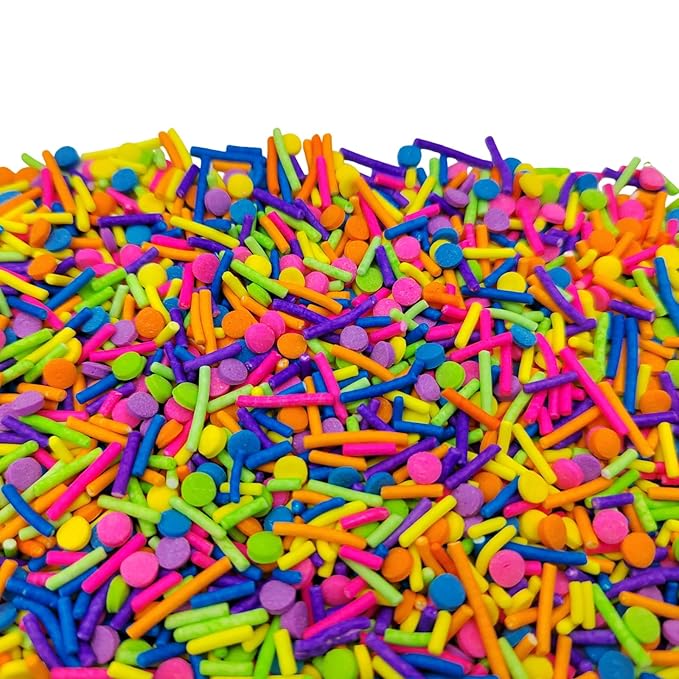 Colorful Sprinkles for Baking, Edible Neon Sprinkles, Rainbow Confetti Jimmies Sprinkle Mix for Cupcake Toppers Cake Decorating Cookie Decorations Ice Cream Toppings