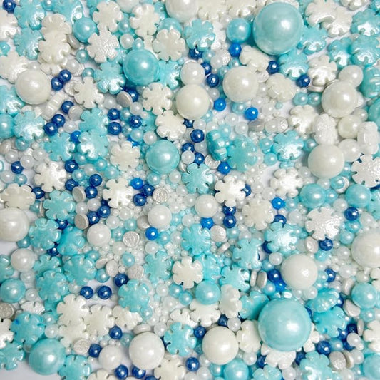 Winter Sprinkles for Cake Decorating, Snowflake Sprinkles Mix Pearl for Cupcake, Cookies, Ice cream and Macaron Toppers, Icy Theme Party and Birthday Supplies