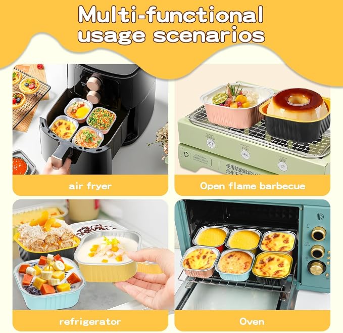 40 Pack Mini Cake Pans with Lids, 5oz Square Aluminum Foil Brownie Baking Cups, Muffin Tin Ramekins, Disposable Dessert Cupcake Cups for Wedding Birthday Party, White